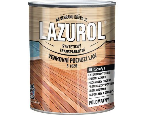 Lak na dřevo Lazurol pochozí S1020 bezbarvý 0,75 l LAZUROL syntetický transparentní lak na dřevo v plechovce