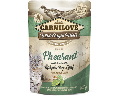 Kapsička pro kočky Carnilove bažant s maliníkem 85 g Carnilove Wild-Origin Fillets krmivo pro kočky s bažantem a malinovými listy, 85 g