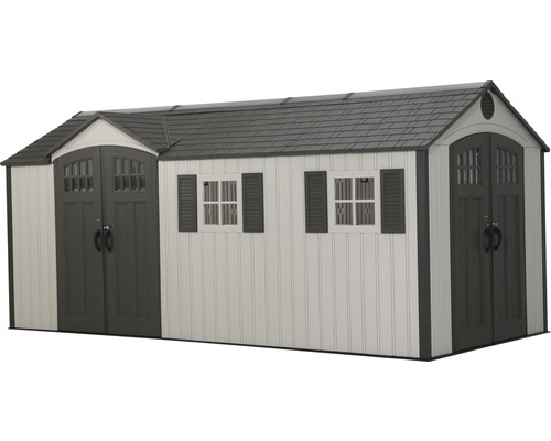 Zahradní bouda s dvoukřídlými dveřmi a okny