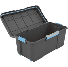 Otevřený šedý plastový úložný box s kolečky
