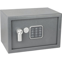 Šedý trezor s digitálním kombinačním zámkem a klíčem