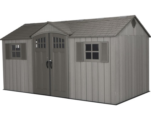 Zahradní domek s dvoukřídlými dveřmi a okny