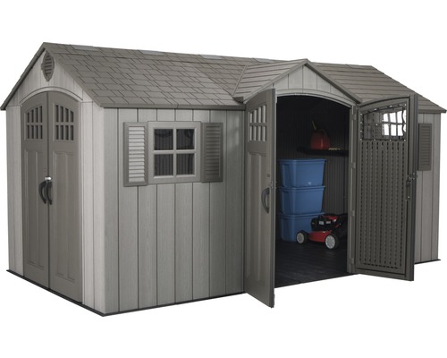 Plastový zahradní domek s dvoukřídlými dveřmi, oknem a světlíkem