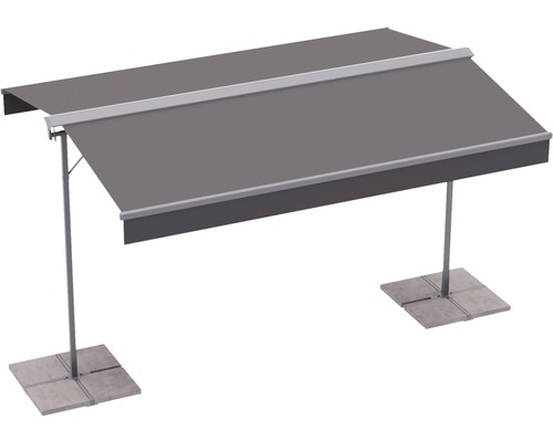 Volně stojící markýza s šedou látkou a stabilními nohami pro venkovní použití