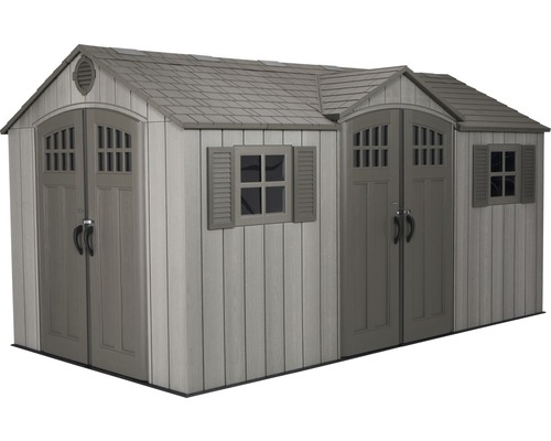 Zahradní domek s dvoukřídlými dveřmi a oknem