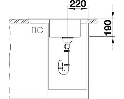 Nákres dřezu s rozměry pro instalaci do spodní skříňky