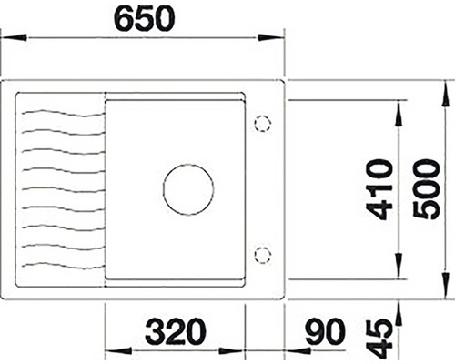 Technický nákres dřezu s rozměry