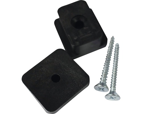Dva černé plastové distanční vložky se dvěma šrouby