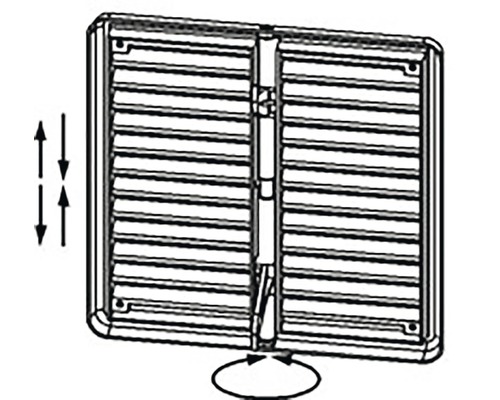 Ilustrace ventilační mřížky s nastavitelnými lamelami a otočnou funkcí