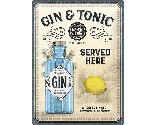 Kovová cedule Gin and Tonic s lahví a citronem