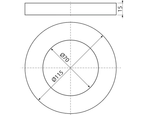 Technický výkres disku o rozměrech 70, 115 a 15 milimetrů