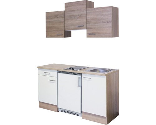 Kompletní kuchyňská linka s dřezem, varnou deskou, lednicí a horními skříňkami