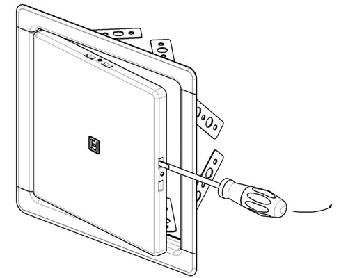 Ilustrace revizních dvířek otevíraných šroubovákem
