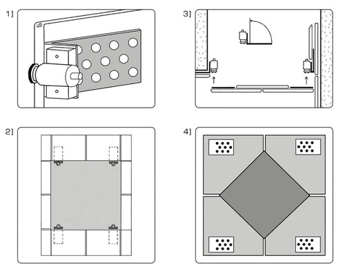Ilustrace montážního návodu ve čtyřech krocích.