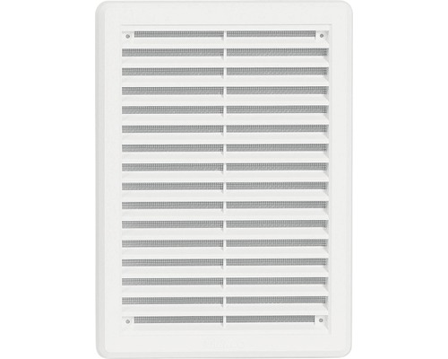 Větrací mřížka HACO VM KB se síťovinou a krytkou 175 x 250 mm plastová bílá Čtvercová plastová ventilační mřížka se sítí proti hmyzu