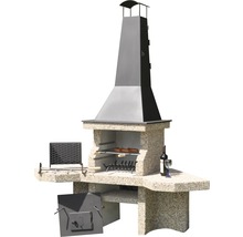 Kamenný gril s ohništěm, grilovacím roštem a úložnými prostory