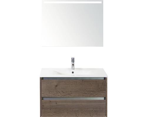 Koupelnový nábytkový set Sanox Dante barva čela tabacco ŠxVxH 81 x 170 x 46 cm s keramickým umyvadlem a zrcadlem s LED osvětlením