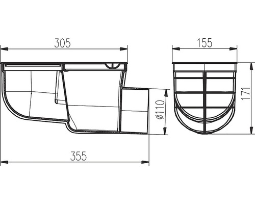 Technický nákres žlabové vpusť s rozměry
