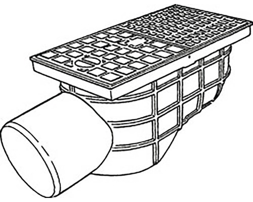 Pohled shora na podlahovou vpusť s mřížkou a bočním výtokem