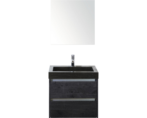 Koupelnový nábytkový set Sanox Dante barva čela black oak ŠxVxH 61 x 170 x 45,5 cm s umyvadlem z přírodního kamene a zrcadlovou skříňkou