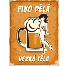 Kovová cedule s motivem piva a ženy