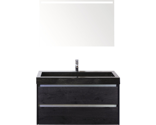 Koupelnový nábytkový set Sanox Dante barva čela black oak ŠxVxH 101 x 170 x 45,5 cm s umyvadlem z přírodního kamene a zrcadlem s LED osvětlením