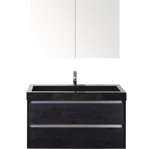 Koupelnový nábytkový set Sanox Dante barva čela black oak ŠxVxH 101 x 170 x 45,5 cm s umyvadlem z přírodního kamene a zrcadlovou skříňkou