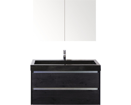 Koupelnový nábytkový set Sanox Dante barva čela black oak ŠxVxH 101 x 170 x 45,5 cm s umyvadlem z přírodního kamene a zrcadlovou skříňkou