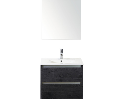 Koupelnový nábytkový set Sanox Dante barva čela black oak ŠxVxH 61 x 170 x 46 cm s keramickým umyvadlem a zrcadlovou skříňkou