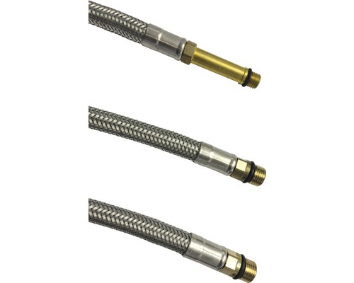 Tři flexibilní kovové hadice s konektory