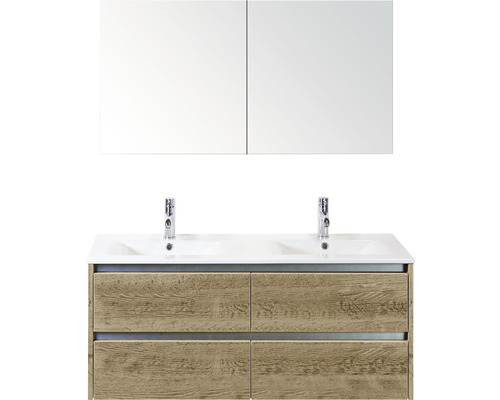 Koupelnový nábytkový set Sanox Dante barva čela dub přírodní ŠxVxH 121 x 170 x 46 cm s keramickým umyvadlem a zrcadlovou skříňkou