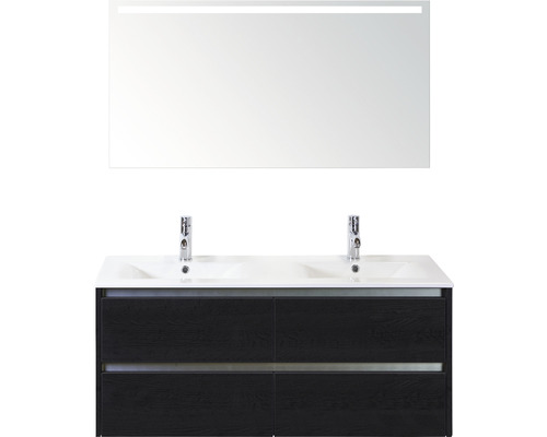 Koupelnový nábytkový set Sanox Dante barva čela black oak ŠxVxH 121 x 170 x 46 cm s keramickým umyvadlem a zrcadlem s LED osvětlením