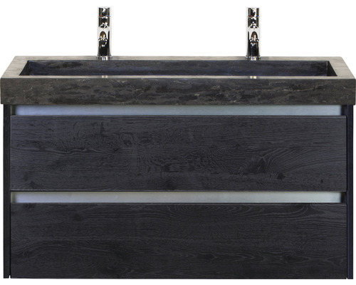 Koupelnový nábytkový set Sanox Dante barva čela black oak ŠxVxH 101 x 58 x 45,5 cm s dvojitým umyvadlem z přírodního kamene