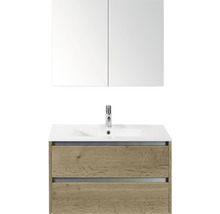 Koupelnový nábytkový set Sanox Dante barva čela dub přírodní ŠxVxH 81 x 170 x 46 cm s keramickým umyvadlem a zrcadlovou skříňkou