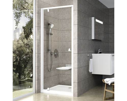 Sprchové dveře RAVAK Pivot PDOP1-80 white+Transparent 03G40100Z1 Koupelna se sprchovým koutem, umyvadlem a zrcadlem