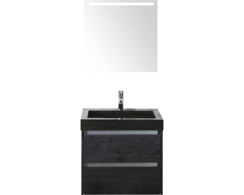 Koupelnový nábytkový set Sanox Dante barva čela black oak ŠxVxH 61 x 170 x 45,5 cm s umyvadlem z přírodního kamene a zrcadlem s LED osvětlením