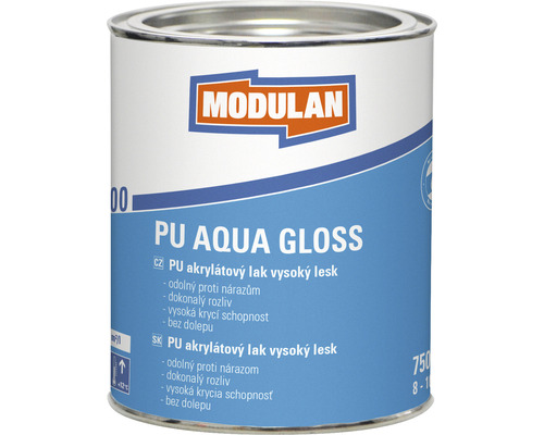 Barevný lak Modulan PU Aqua Gloss vysoký lesk RAL3000 Ohnivě červená 0,75 l