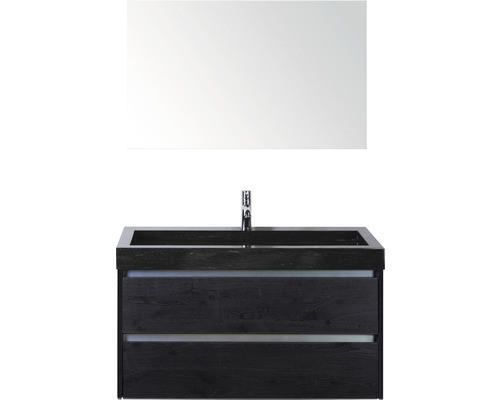 Koupelnový nábytkový set Sanox Dante barva čela black oak ŠxVxH 101 x 170 x 45,5 cm s umyvadlem z přírodního kamene a zrcadlem