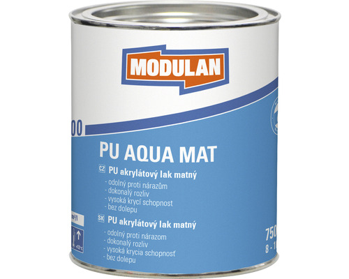 Barevný lak Modulan PU Aqua Mat matný RAL9005 Tmavočerná 0,75 l MODULAN PU Aqua Mat akrylový lak v plechovce