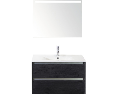 Koupelnový nábytkový set Sanox Dante barva čela black oak ŠxVxH 81 x 170 x 46 cm s keramickým umyvadlem a zrcadlem s LED osvětlením