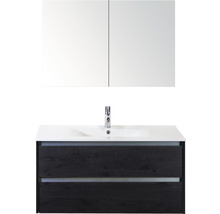 Koupelnový nábytkový set Sanox Dante barva čela black oak ŠxVxH 101 x 170 x 46 cm s keramickým umyvadlem a zrcadlovou skříňkou