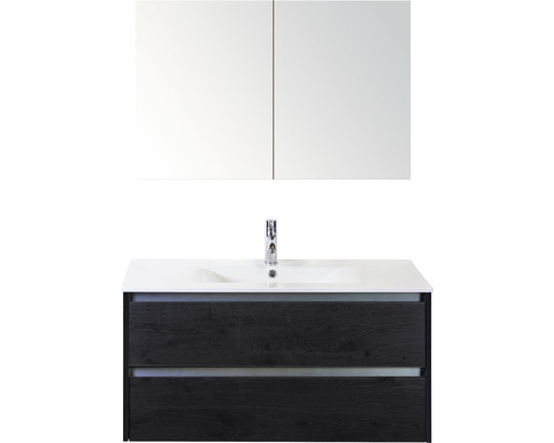 Koupelnový nábytkový set Sanox Dante barva čela black oak ŠxVxH 101 x 170 x 46 cm s keramickým umyvadlem a zrcadlovou skříňkou