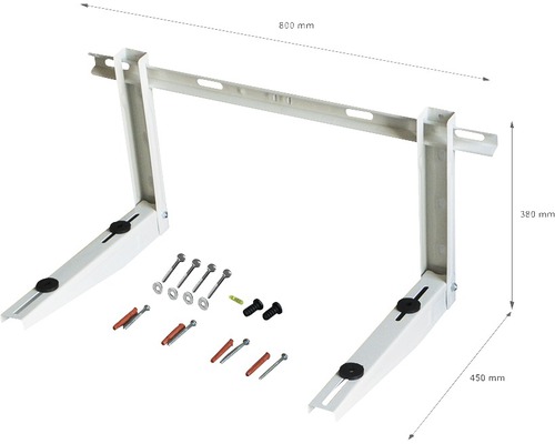 Držák klimatizace s montážním materiálem o rozměrech 800 x 450 x 380 milimetrů