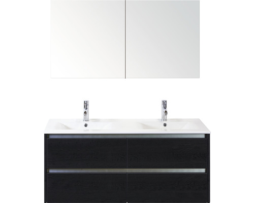 Koupelnový nábytkový set Sanox Dante barva čela black oak ŠxVxH 121 x 170 x 46 cm s keramickým umyvadlem a zrcadlovou skříňkou