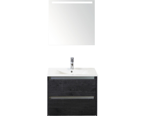 Koupelnový nábytkový set Sanox Dante barva čela black oak ŠxVxH 61 x 170 x 46 cm s keramickým umyvadlem a zrcadlem s LED osvětlením