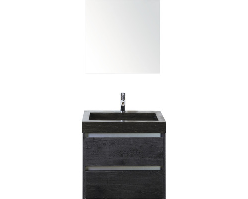 Koupelnový nábytkový set Sanox Dante barva čela black oak ŠxVxH 61 x 170 x 45,5 cm s umyvadlem z přírodního kamene a zrcadlem