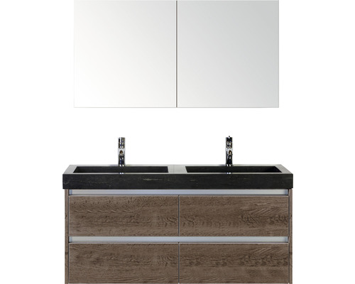 Koupelnový nábytkový set Sanox Dante barva čela Tabacco ŠxVxH 121 x 170 x 45,5 cm s umyvadlem z přírodního kamene a zrcadlovou skříňkou