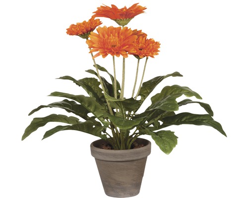 Umělá květina gerbera v květináči oranžová