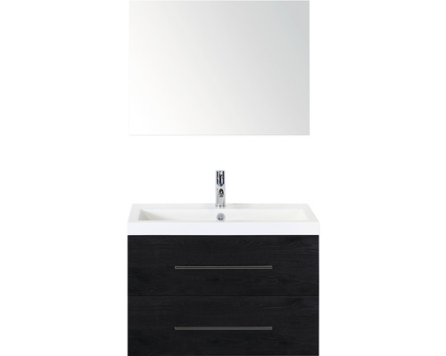 Koupelnový nábytkový set Sanox Straight barva čela black oak ŠxVxH 80 x 170 x 40 cm s umyvadlem z minerální litiny a zrcadlem