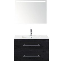 Koupelnový nábytkový set Sanox Stretto barva čela black oak ŠxVxH 81 x 170 x 39 cm s keramickým umyvadlem a zrcadlem s LED osvětlením